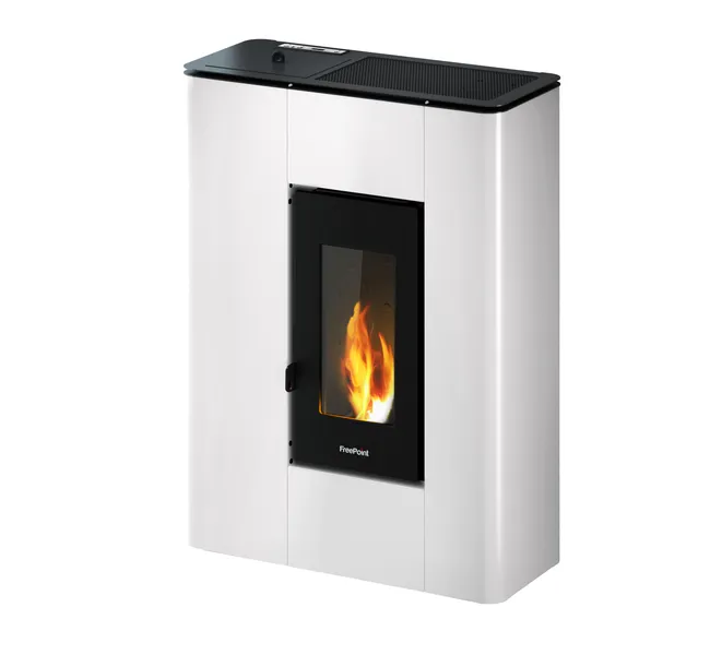 Freepoint Atrium 5 T2 9 kW Poêle à granulés étanche blanc extra plat 27 cm – 9 kW