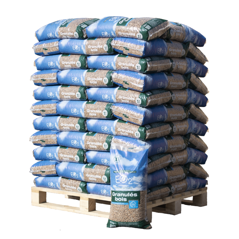 Pellets EO2 15 kg x66 – Palette 990 kg – Granulés bois premium