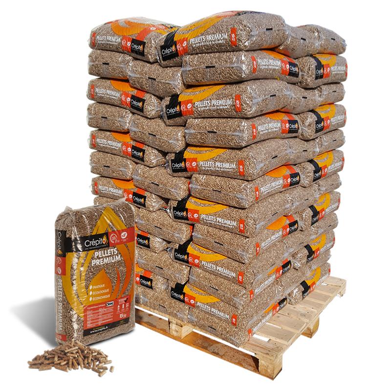 Granulés de bois Crépito 15 kg – Palette 72 sacs (1080 kg)